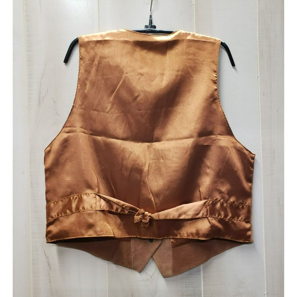 Pelle Brown Suede Leather Vest, Mens Large, Satin Tie Back, Snap Front, Pockets - Picture 4 of 5